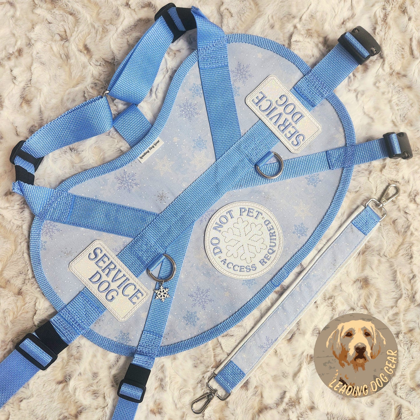 Blue Winter Snowflake Hybrid Service Dog Harness